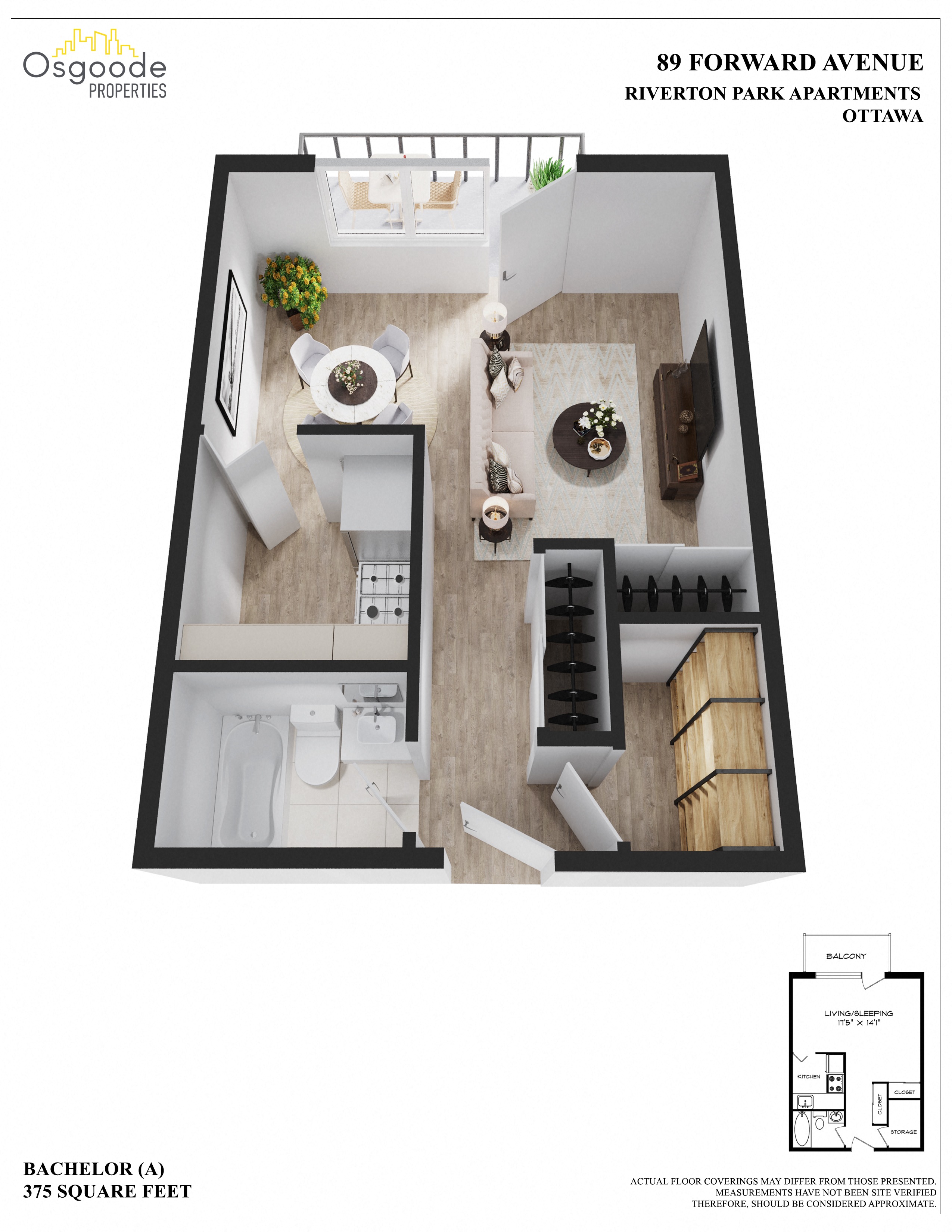 Studio / Bachelor Apartments for rent in Ottawa at Riverton Park - Floorplan 01 - RentersPages – L407080